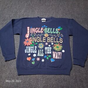 VTG Jingle Bells Christmas Sweatshirt Size Large Blue MBC Tultex